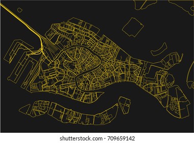 Black and yellow vector city map of Venice with well organized separated layers.