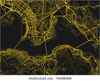 Black and yellow  vector city map of Hong Kong with well organized separated layers.