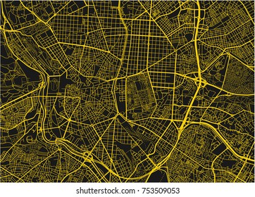 Black and yellow vector city map of Madrid with well organized separated layers.