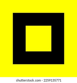 Black and yellow vector graphic consisting of a yellow square within a black square on a yellow background