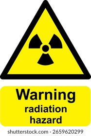 Black and yellow vector graphic of radiation hazard warning sign