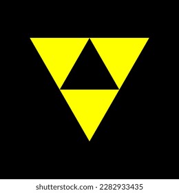 Black and yellow vector graphic of three equilateral triangles forming a larger triangle, on a black background