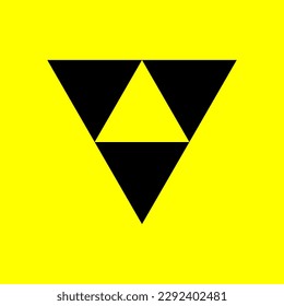 Black and yellow vector graphic of black triangle containing an inverted yellow triangle all on a yellow background