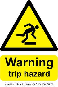 Black and yellow vector graphic of Trip hazard warning sign