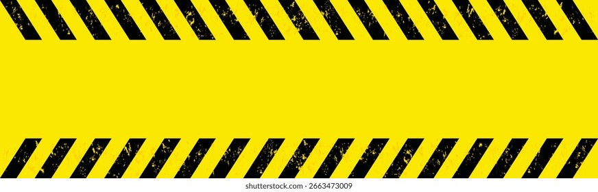 Black and yellow warning line striped rectangular background, yellow and black stripes on the diagonal, a warning to be careful of the potential danger vector template sign border.
