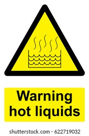 Black and Yellow Warning Sign isolated on a white background -  Hot liquids