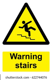 Black and Yellow Warning Sign isolated on a white background -  Stairs