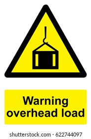 Black and Yellow Warning Sign isolated on a white background -  Overhead load