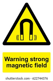 Black and Yellow Warning Sign isolated on a white background -  Stong magnetic field