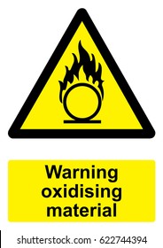 Black and Yellow Warning Sign isolated on a white background -  Oxidising material flame