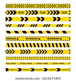 Black and yellow warning tapes.  A set of industrial safety warning tapes intended for use in construction, road construction, industrial safety