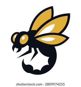 A black and yellow wasp with large eyes and a stinger insect on white background