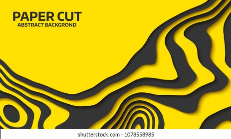 Black and yellow wave. Abstract paper cut. Abstract colorful waves. Wavy banners. Color geometric form. Wave paper cut. Map line of topography. Map mockup infographics. Vector illustration