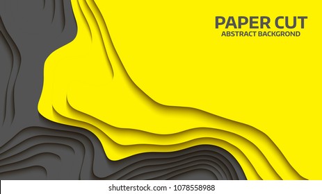 Black and yellow wave. Abstract paper cut. Abstract colorful waves. Wavy banners. Color geometric form. Wave paper cut. Map line of topography. Map mockup infographics. Vector illustration