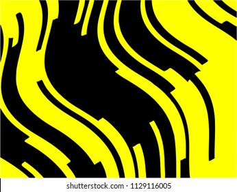 Black and yellow wavy background. Abstract vector pattern.  Dynamic, motion design
