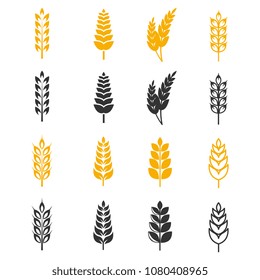 Black and yellow wheat ears silhouettes vector icons. Illustration of harvest grain of collection