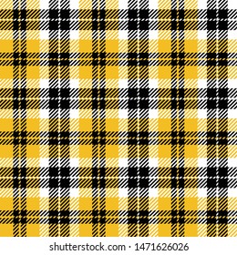 Black Yellow White Plaid Pattern Seamless Vector Background. Tartan Check Plaid For Modern Fabric Design.