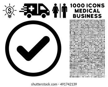 Black Yes vector rounded icon. Image style is a flat icon symbol inside a circle, white background. Bonus clip art contains 1000 health care business symbols.