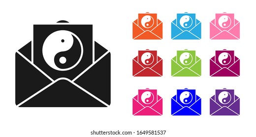 Black Yin Yang and envelope icon isolated on white background. Symbol of harmony and balance. Set icons colorful. Vector Illustration