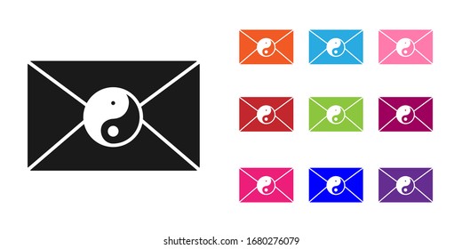 Black Yin Yang and envelope icon isolated on white background. Symbol of harmony and balance. Set icons colorful. Vector Illustration