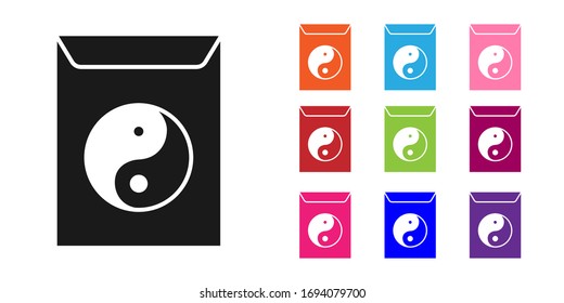 Black Yin Yang and envelope icon isolated on white background. Symbol of harmony and balance. Set icons colorful. Vector Illustration