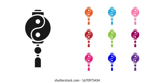 Black Yin Yang symbol of harmony and balance icon isolated on white background. Set icons colorful. Vector Illustration