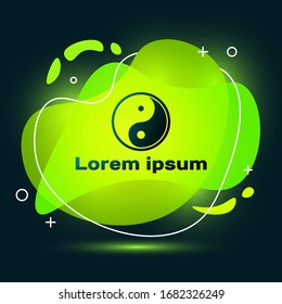 Black Yin Yang symbol of harmony and balance icon isolated on black background. Abstract banner with liquid shapes. Vector Illustration