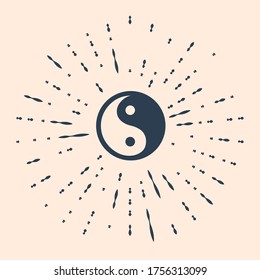 Black Yin Yang symbol of harmony and balance icon isolated on beige background. Abstract circle random dots. Vector Illustration