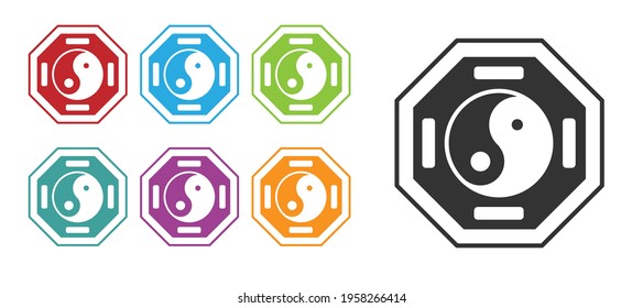 Black Yin Yang symbol of harmony and balance icon isolated on white background. Set icons colorful. Vector