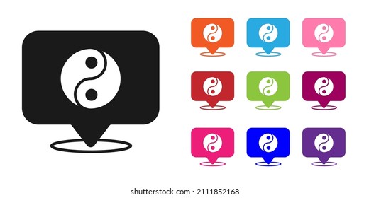 Black Yin Yang symbol of harmony and balance icon isolated on white background. Set icons colorful. Vector