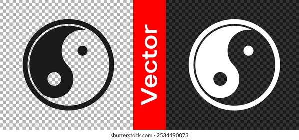 Negro Yin Yang símbolo de armonía y equilibrio icono aislado sobre fondo transparente.  Vector