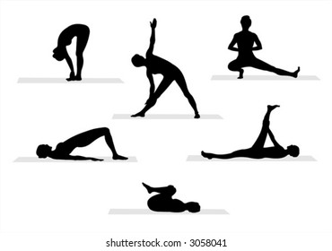 Black yoga's silhouettes on white background.
