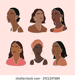 Black young beautiful women. Portraits with different hairstyles. Black lives matter poster.