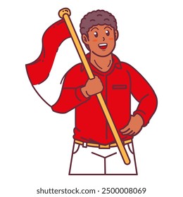 A black young man carrying the Indonesian flag