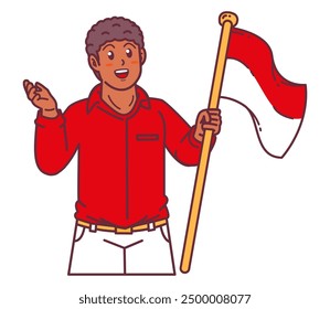 A black young man carrying the Indonesian flag