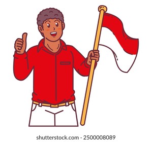 A black young man carrying the Indonesian flag