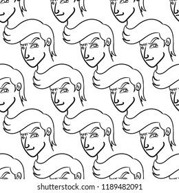 the black young man face outlines seamless pattern on white