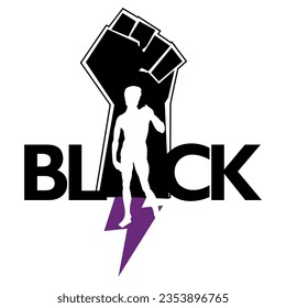 Black. Young Michelangelo David statue silhouette t-shirt design on black cuff. vector illustration for black history month and italic culture.