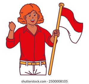 A black young woman carrying the Indonesian flag