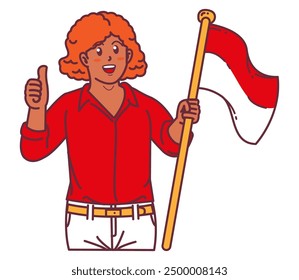 A black young woman carrying the Indonesian flag