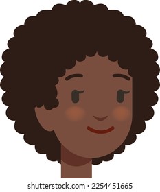 Black young woman head. Smiling female portrait