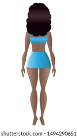 Black young woman in underwear back. Full length character