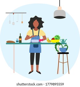 Black Young Women Cooking Food Kitchen Stock Vector (Royalty Free ...