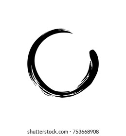 Black Zen Brush Circle Sumi-e Logo, Sign, Icon Watercolor, Illustration, Vector Design