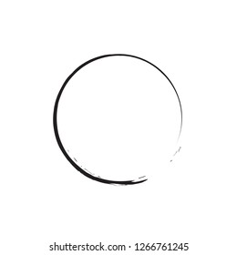 Black Zen Symbol Enso Vector Illustration. Original Freestyle Hand Painted Brush Stroke Circle. Chinese Meditative Sign Enso Isolated on White. Editable Element For Your Design. Emblem, Logo Design