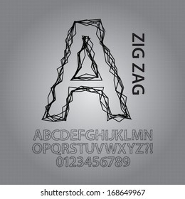 Black Zig Zag Alphabet and NUmbers Vector