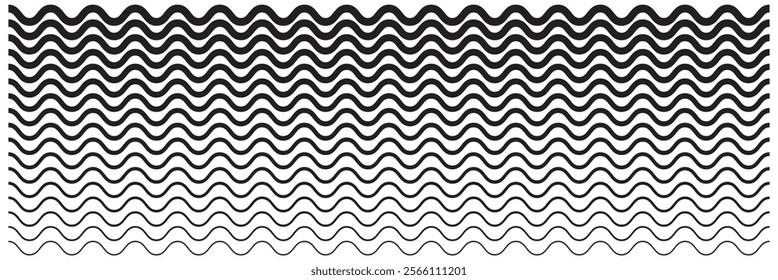 Black zig zag pattern seamless texture isolated on white. wavy zigzag lines. Black underlines wavy curve zig zag line pattern in abstract style, horizontal line eps 10.