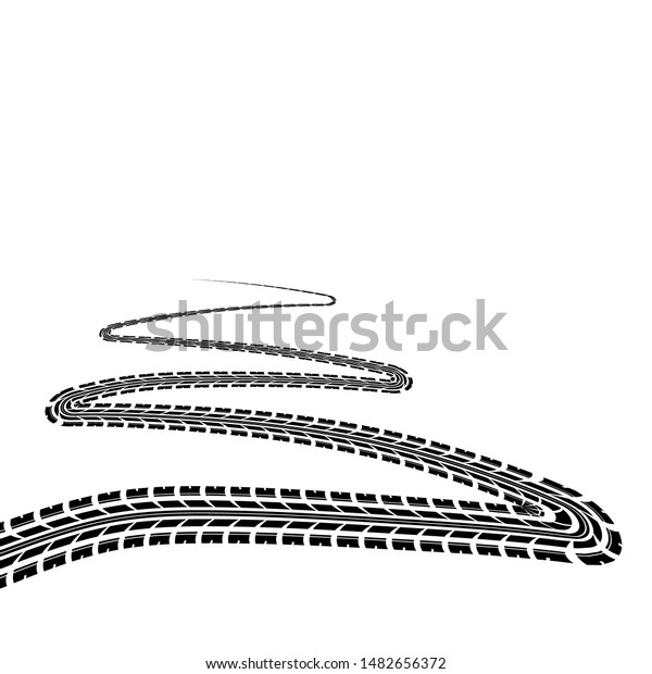 Black zig zag tire track silhouette isolated\
on white background