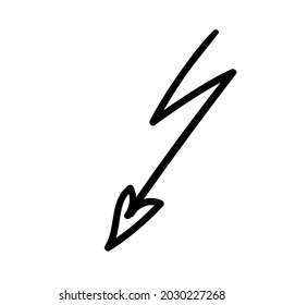 black zigzag arrow doodle with heart arrow. Lightning Bolt Icon handdrawn vector illustration element