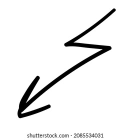 black zigzag arrow doodle. Lightning Bolt Icon handdrawn vector illustration